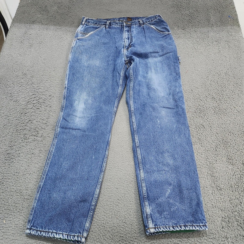 Key Jeans Mens 37x31 Blue Insulated Fleece Lined Carpenter Straight Leg Denim